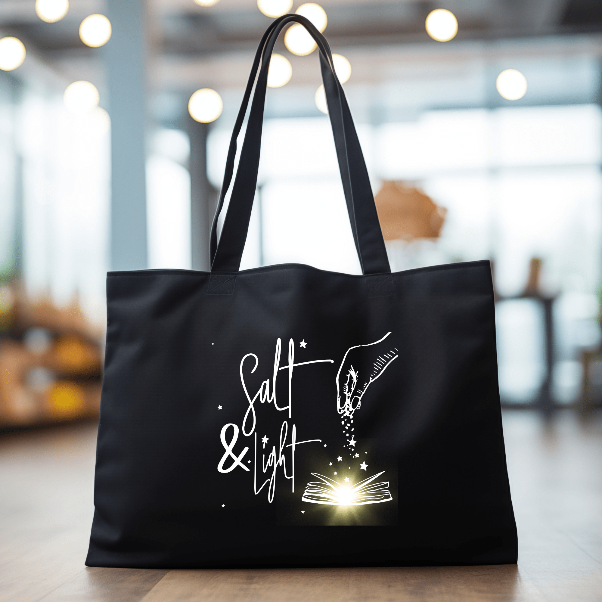 Salt and Light Oversized Black Tote Bag - Clothed In Blessings